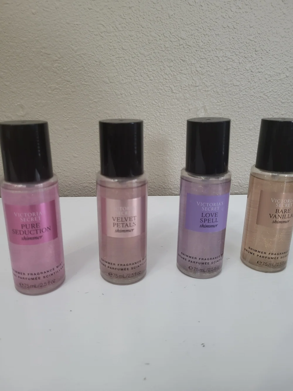 Victoria's Secret Body Shimmer Spray Fragrances Four 2.5 Oz Bottles